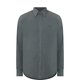 Hugo Boss Orange Open Green cotton casual shirt with button-front placket, point collar, and tonal chest logo