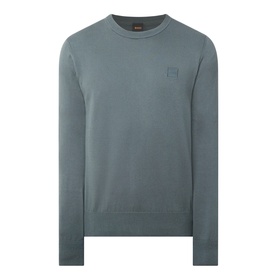 Hugo Boss Orange Open Green cotton-cashmere crew neck jumper with tonal embroidered logo patch at chest