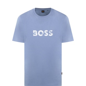 Hugo Boss Orange medium blue cotton crew neck T-shirt with large tonal BOSS logo print on chest