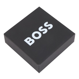 Hugo Boss Casing-Insert Logo Square Cufflinks in black, presented in a matte black BOSS gift box