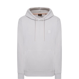 Hugo Boss Orange light beige cotton hoodie with drawstring hood, kangaroo pocket, and small logo patch on chest.