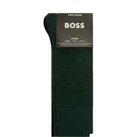 Hugo Boss green viscose-blend socks 2-pack with tonal dot pattern, packaged with BOSS branding label