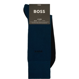 Hugo Boss Chris 2-pack men's socks in blue and black, mid-calf length, displayed folded together
