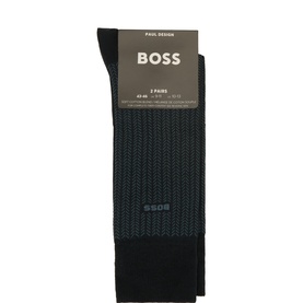 Hugo Boss Dark Blue men's socks 2-pack, textured knit design with tonal BOSS logo branding, packaged set.