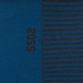 Hugo Boss Two-Pack Striped Logo Socks in blue, close-up showing tonal stripe pattern and embossed logo branding detail
