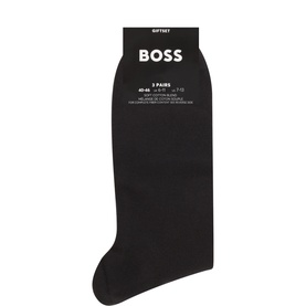 Hugo Boss Black Cotton Blend Socks 3-Pack Gift Set, plain black ankle socks with branded BOSS packaging tag
