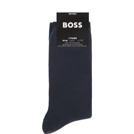 Hugo Boss navy cotton-blend socks gift set, 3 pairs packaged in branded wrapping, size 40-46