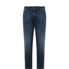Hugo Boss Orange navy straight-leg jeans with faded wash, five-pocket design and button fastening
