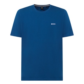 BOSS classic blue crew-neck T-shirt with small white logo print on chest
