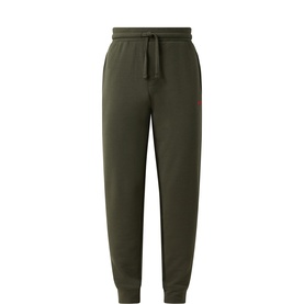 Hugo dark green pyjama bottom with elasticated drawstring waist, ribbed cuffs, and relaxed tapered fit in cotton-polyester blend