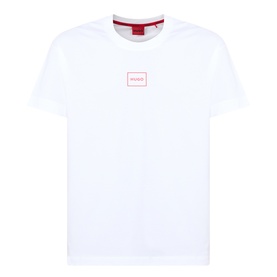 Hugo Laze Logo Lounge T-Shirt in white, crew neck, short sleeves, with red box logo print at chest centre