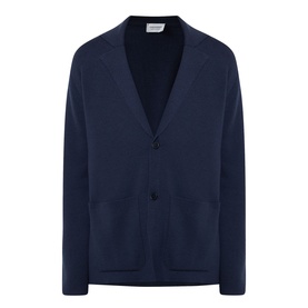 John Smedley Narah Knit Cardigan in navy merino wool, notched lapels, button fastening, patch pockets and ribbed trims