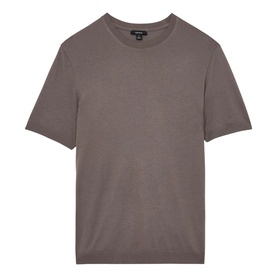 Reiss mouse brown crew neck knit T-shirt with short sleeves and ribbed collar and cuffs