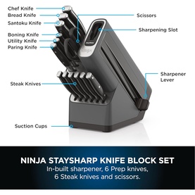 StaySharp Knife Block with Integrated Sharpener 14 Piece Set