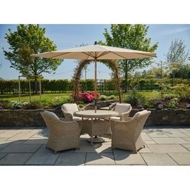 Hattie Garden Round Dining Set & Parasol Neutral