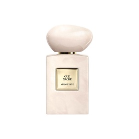 Armani Beauty Oud Nacre Eau De Parfum 50ml, ivory marbled bottle with gold label and rounded pale pink cap