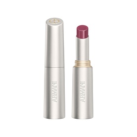 Armani Beauty Prisma Flash Lip Balm in berry-rose shade, silver bullet tube with cap alongside, shown open and closed