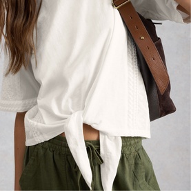 Embroidered Tie Hem T-Shirt