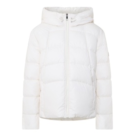 Hugo Boss open white hooded puffer coat with zip fastening, quilted panels and fitted silhouette