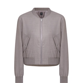 Hugo Boss women's bomber jacket in Open White, zip front, ribbed collar, cuffs and hem, side pockets