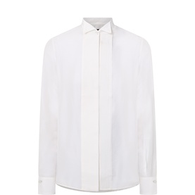 Hugo Boss Open White womenswear shirt with pleated bib front, concealed placket, and double cuffs
