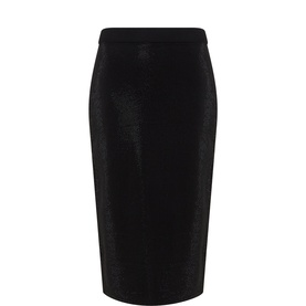 Hugo Boss black midi pencil skirt in sequin-effect fabric with a fitted silhouette and elasticated waistband