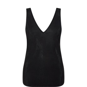 Hugo Boss black cotton-modal blend tank top with deep V-neckline and wide shoulder straps, subtle textured finish