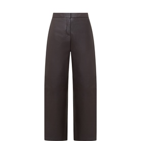 Hugo Boss medium brown lamb leather wide-leg trousers with high waist and clean front, womenswear