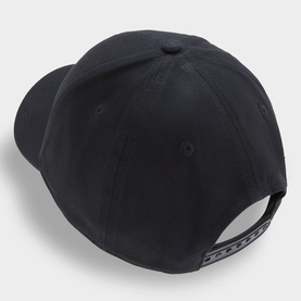 Hugo black cotton cap, rear view showing adjustable strap closure and embroidered logo tab