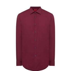 Hugo slim fit burgundy cotton casual shirt with button-through placket, spread collar and curved hem