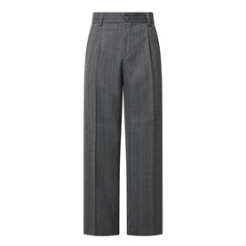 Hugo dark grey suit trousers with wide leg, centre crease, belt loops and pleated waistband detail