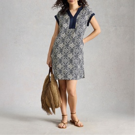 Jilly Printed Linen Shift Dress