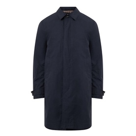 Paul Smith Showerproof Car Coat in navy, concealed button front, point collar, tabbed cuffs, longline silhouette