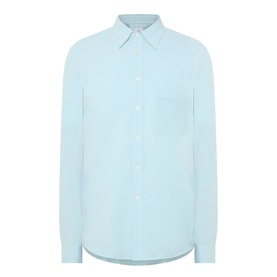 Paul Smith Textured Stripe Shirt in green, classic collar, long sleeves, chest pocket, button fastening, curved hemline