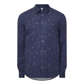 Paul Smith Casual Abstract Print Shirt in navy, featuring point collar, long sleeves, front button fastening, and all-over abstract floral print.