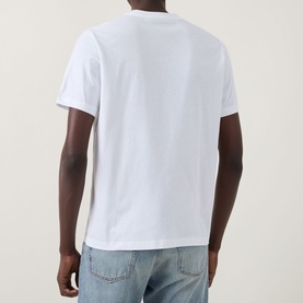 Model wearing Paul Smith Bread & Butter Logo T-Shirt in white, back view, crew neck, short sleeves, styled with light wash jeans.