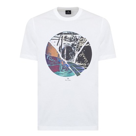 Paul Smith Graphic Logo T-Shirt in white cotton, featuring a circular multicolour graphic print on the chest, crew neck and short sleeves.
