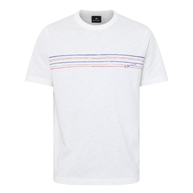 Paul Smith Stripe Logo T-Shirt in white, crew neck with blue and red stripe chest graphic and logo detail, short sleeves