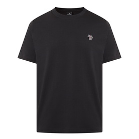 Paul Smith Crew Neck T-shirt in black cotton with embroidered zebra logo badge at chest