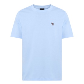 Paul Smith Blue Crew Neck T-Shirt with embroidered zebra logo on chest, short sleeves, classic relaxed fit