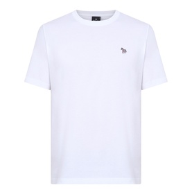 Paul Smith white cotton crew neck T-shirt with embroidered multicolour zebra logo on chest