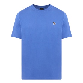 Paul Smith Zebra Badge T-Shirt in blue, crew neck, short sleeves, embroidered zebra logo badge on chest, straight hem.