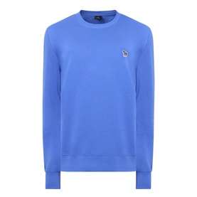 Paul Smith Zebra Logo Sweatshirt in blue, crew neck with ribbed trims and embroidered zebra logo on chest