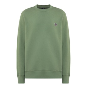 Paul Smith Zebra Logo Sweatshirt in green, crew neck with ribbed trims and embroidered zebra badge on chest