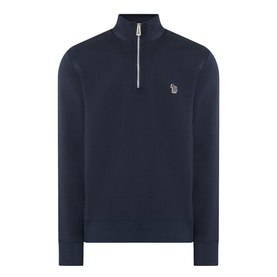 Paul Smith Zebra Logo Half-Zip Sweatshirt in blue, with stand collar, half-zip fastening, and embroidered zebra logo on chest