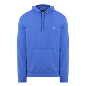 Paul Smith blue cotton hoodie with zebra logo patch, kangaroo pocket, and drawstring hood