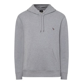 Paul Smith Zebra Logo Drawstring Hoodie in grey marl, featuring embroidered zebra logo, drawstring hood, and front pouch pocket