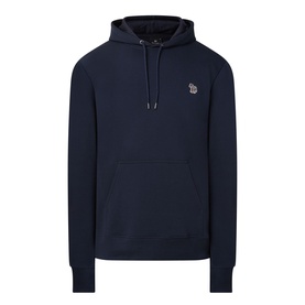 Paul Smith Zebra Logo Hoodie in blue with adjustable drawstring hood, kangaroo pocket, ribbed trims and embroidered zebra chest logo