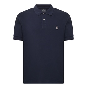 Paul Smith Zebra Polo Shirt in blue piqu&eacute; cotton, flat knit collar, short sleeves, embroidered zebra logo badge at chest