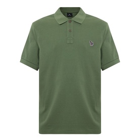 Paul Smith green cotton polo shirt with zebra logo badge, short sleeves, and two-button placket